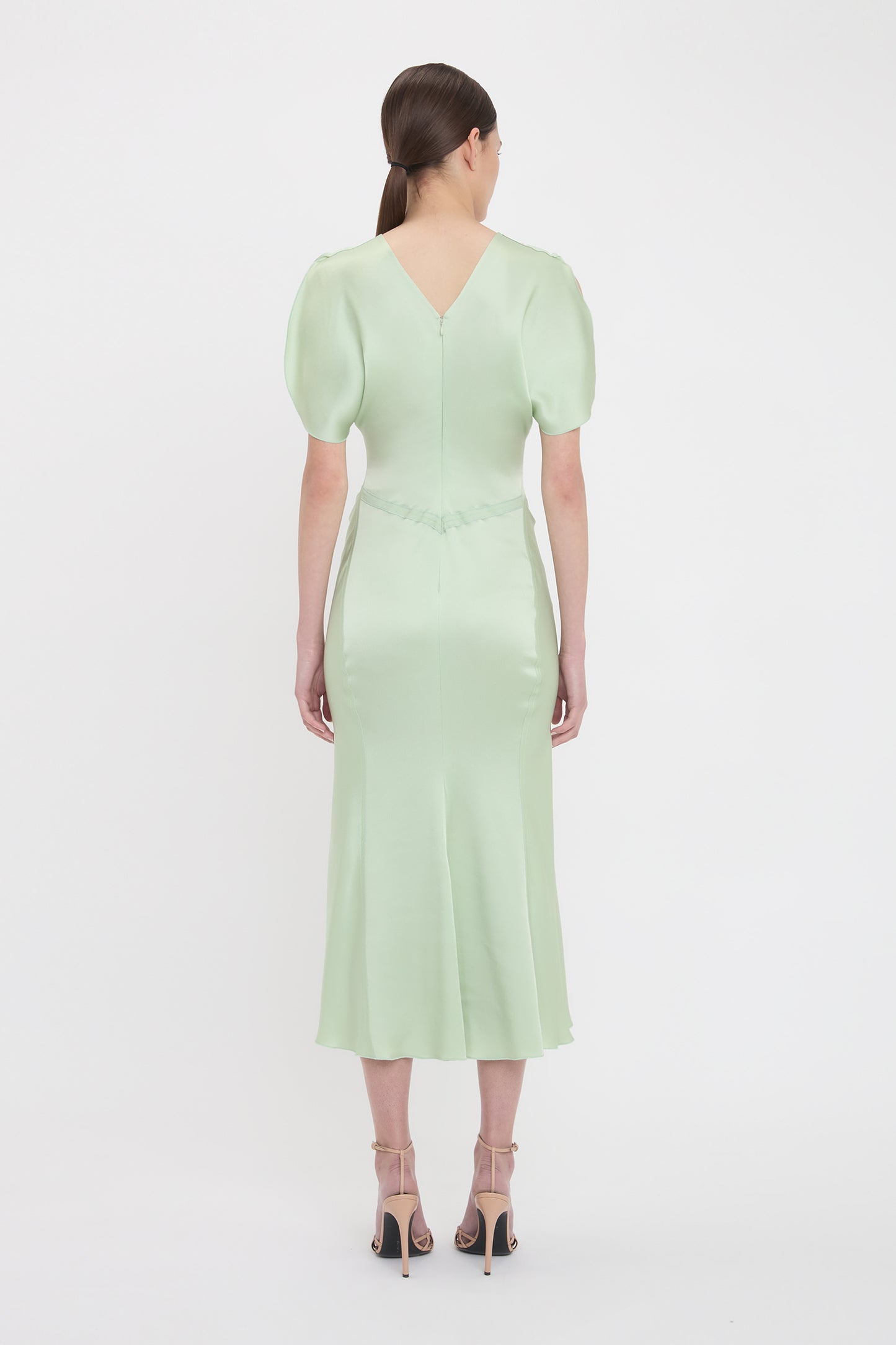 Gathered Waist Midi Dress In Jade