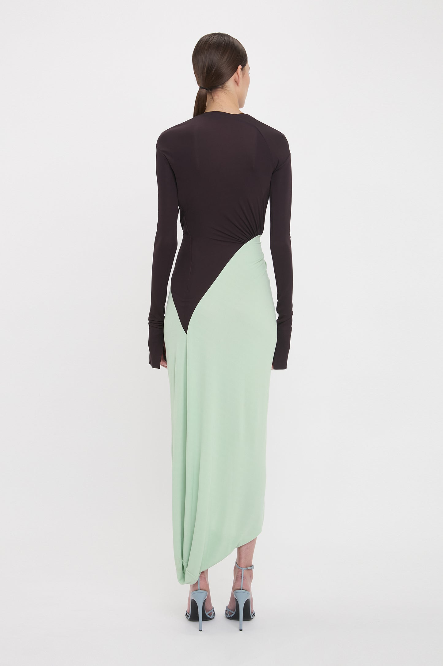 Long Sleeve Knot Detail Jersey Gown In Ebony-Jade