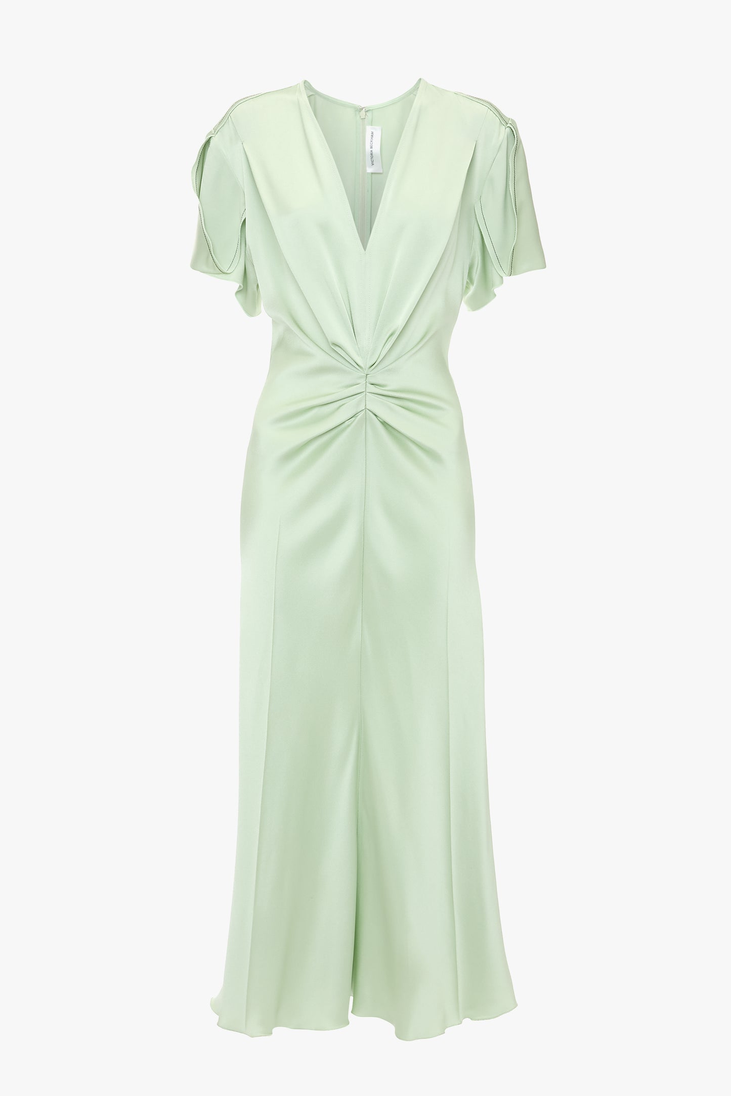 Gathered V-Neck Midi Dress In Jade