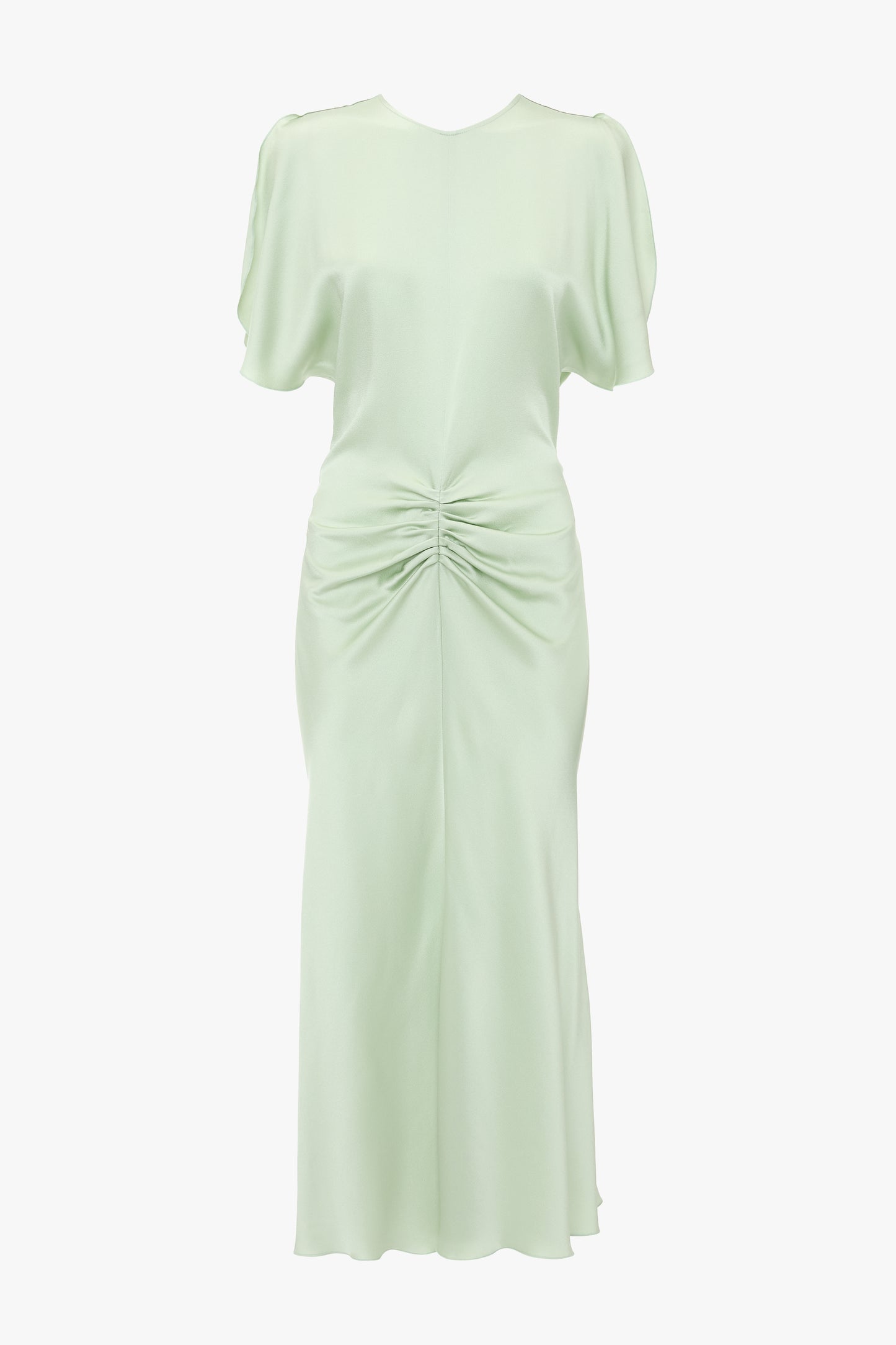 Gathered Waist Midi Dress In Jade