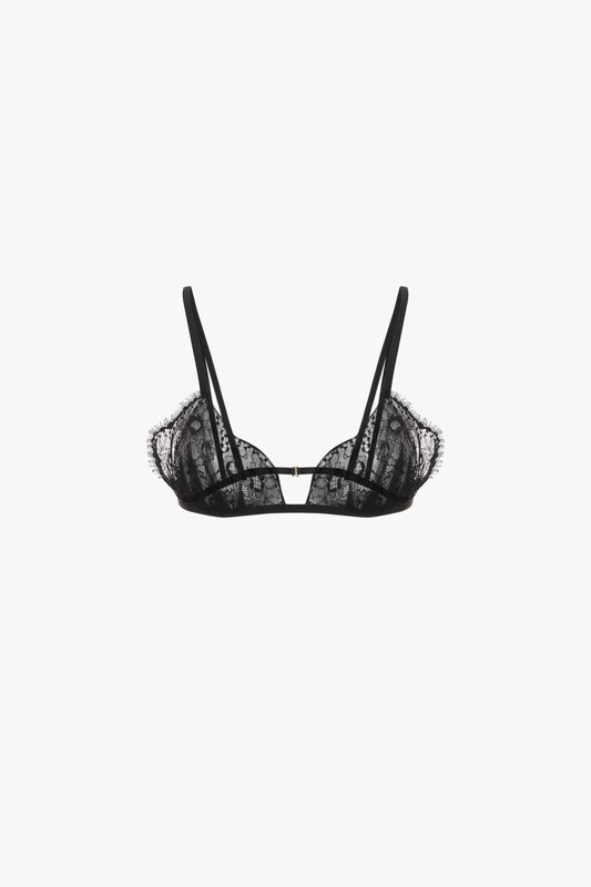 Pleat Detail Lace Bra In Black