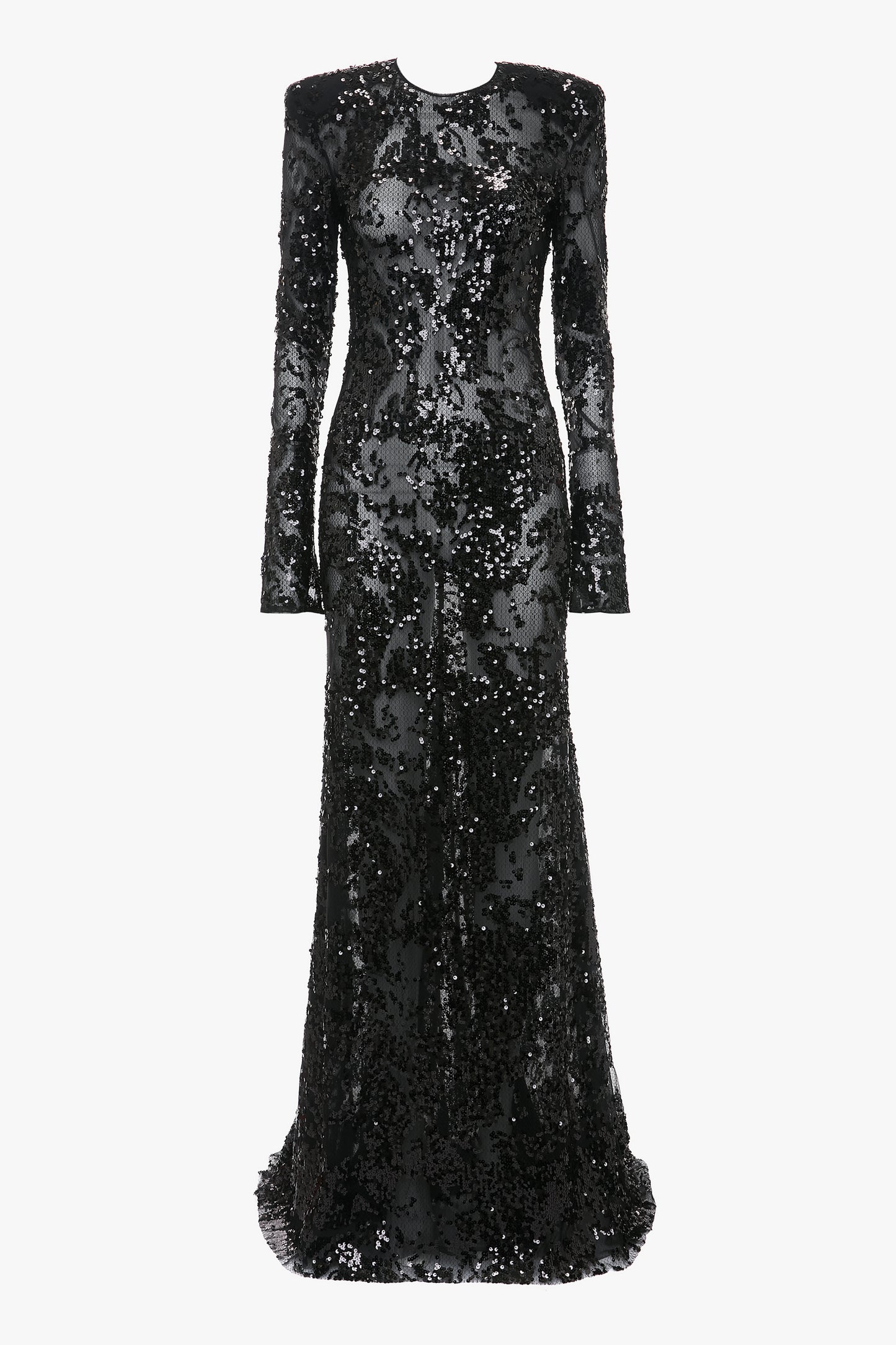 Long Sleeve Backless Sequin Gown In Black