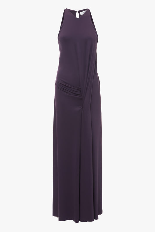 Sleeveless Drape Front Gown In Fig