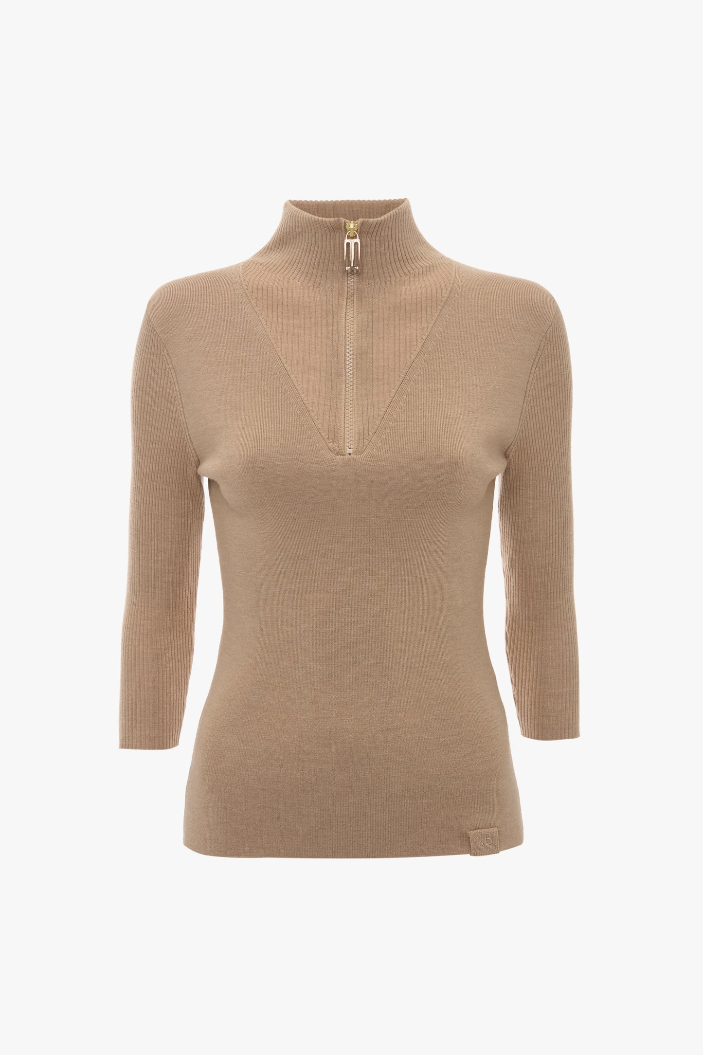 Half Zip Short Sleeve Knitted Top In Sandstorm