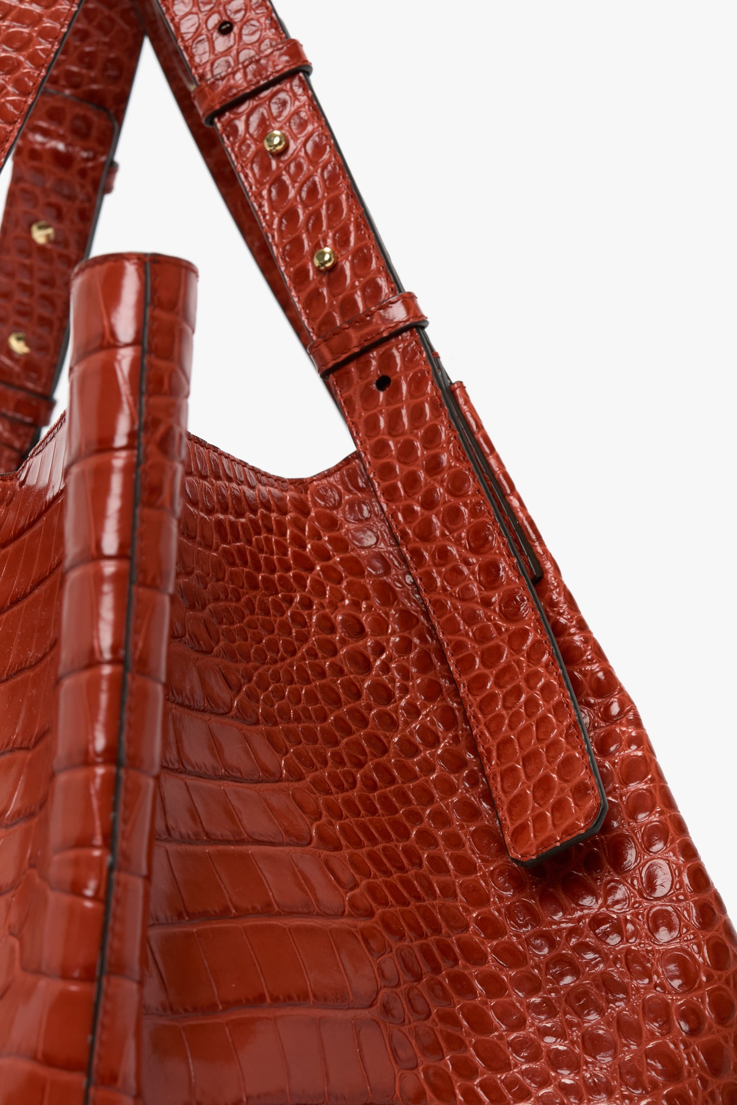 W11 Jumbo Tote In Brick Red Croc Embossed Leather