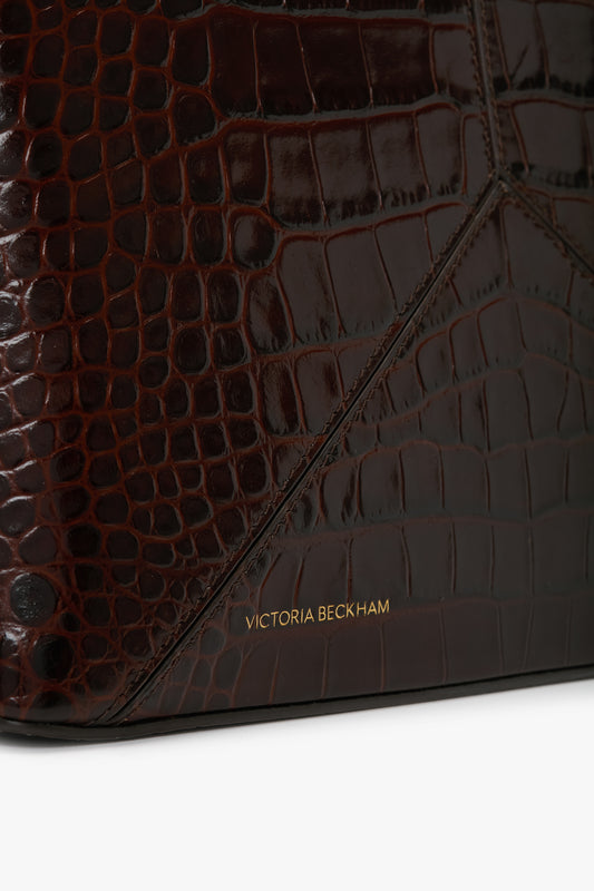 Victoria Clutch Bag In Dark Brown Croc Embossed Leather