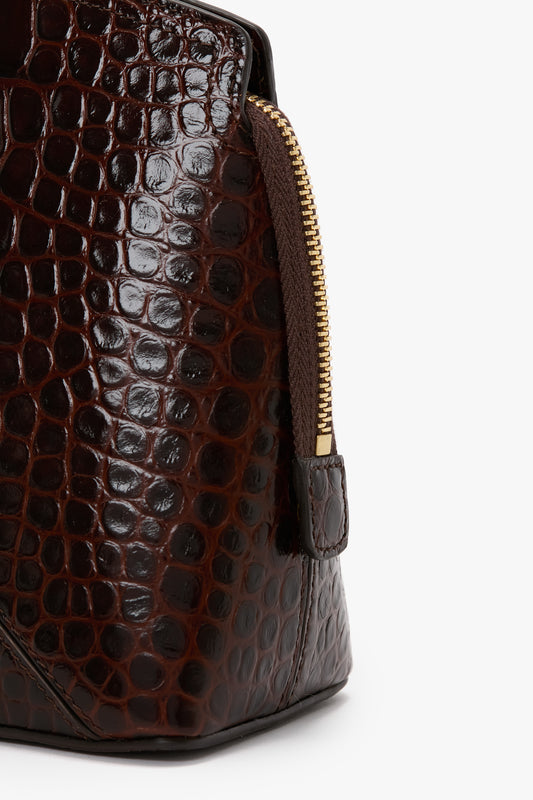 Victoria Clutch Bag In Dark Brown Croc Embossed Leather