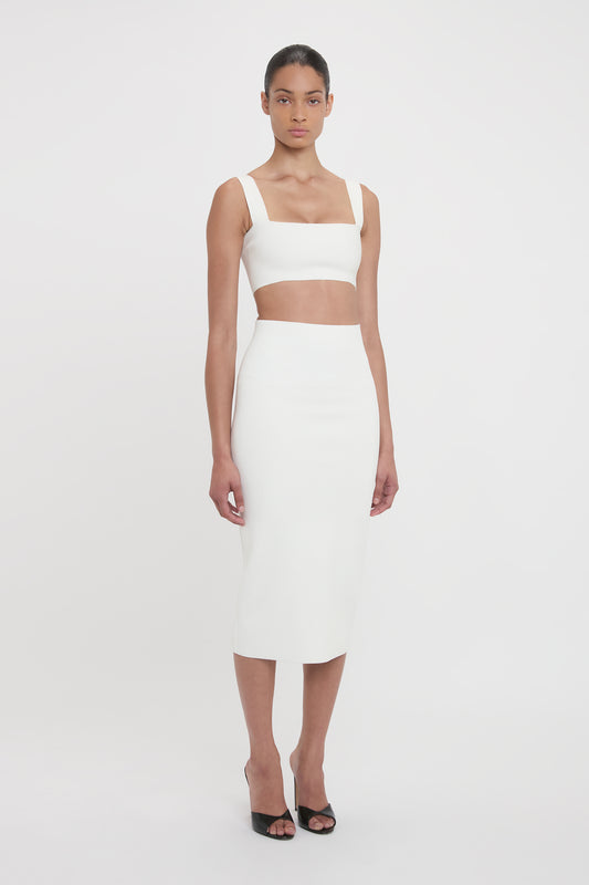 VB Body Fitted Midi Skirt In White