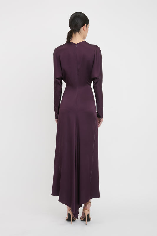 Long Sleeve Draped Midi Dress In Fig