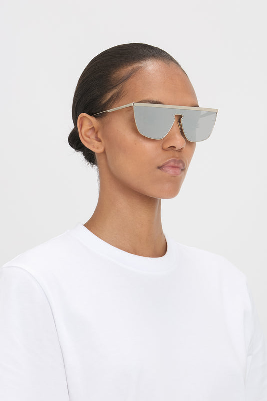 Geometric Visor Sunglasses In Silver-Mirror