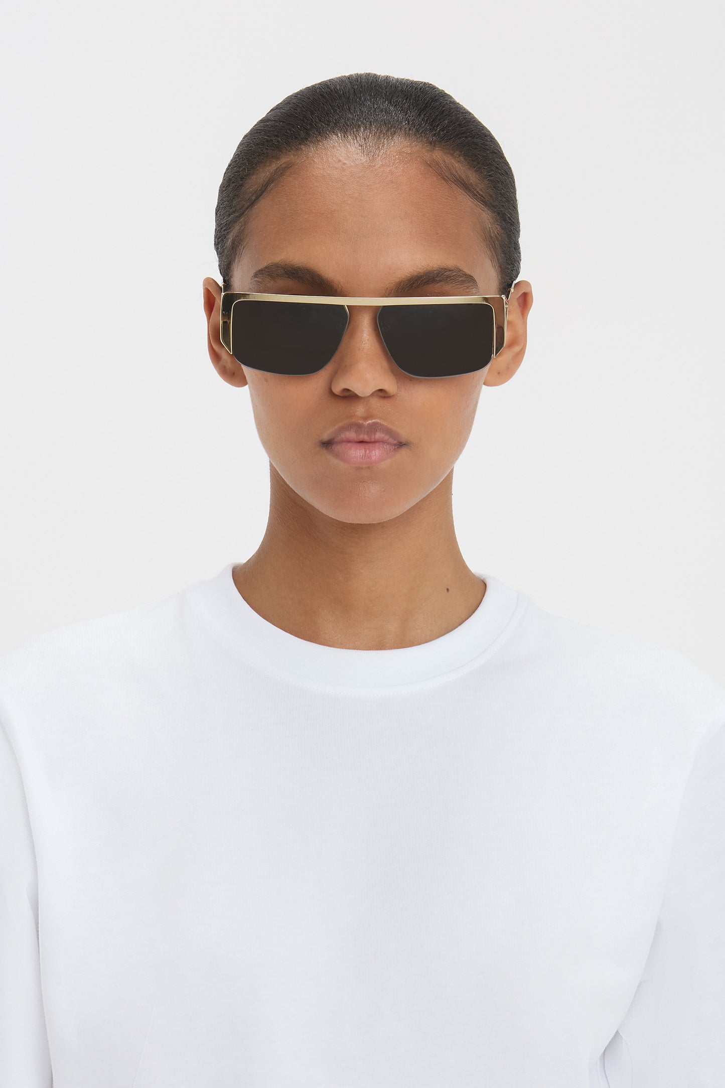 Flat Top Rectangular Sunglasses In Gold-Grey