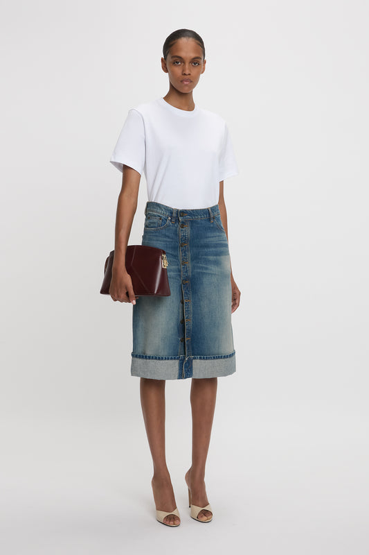 Placket Detail Denim Skirt In Heavy Vintage Indigo Wash