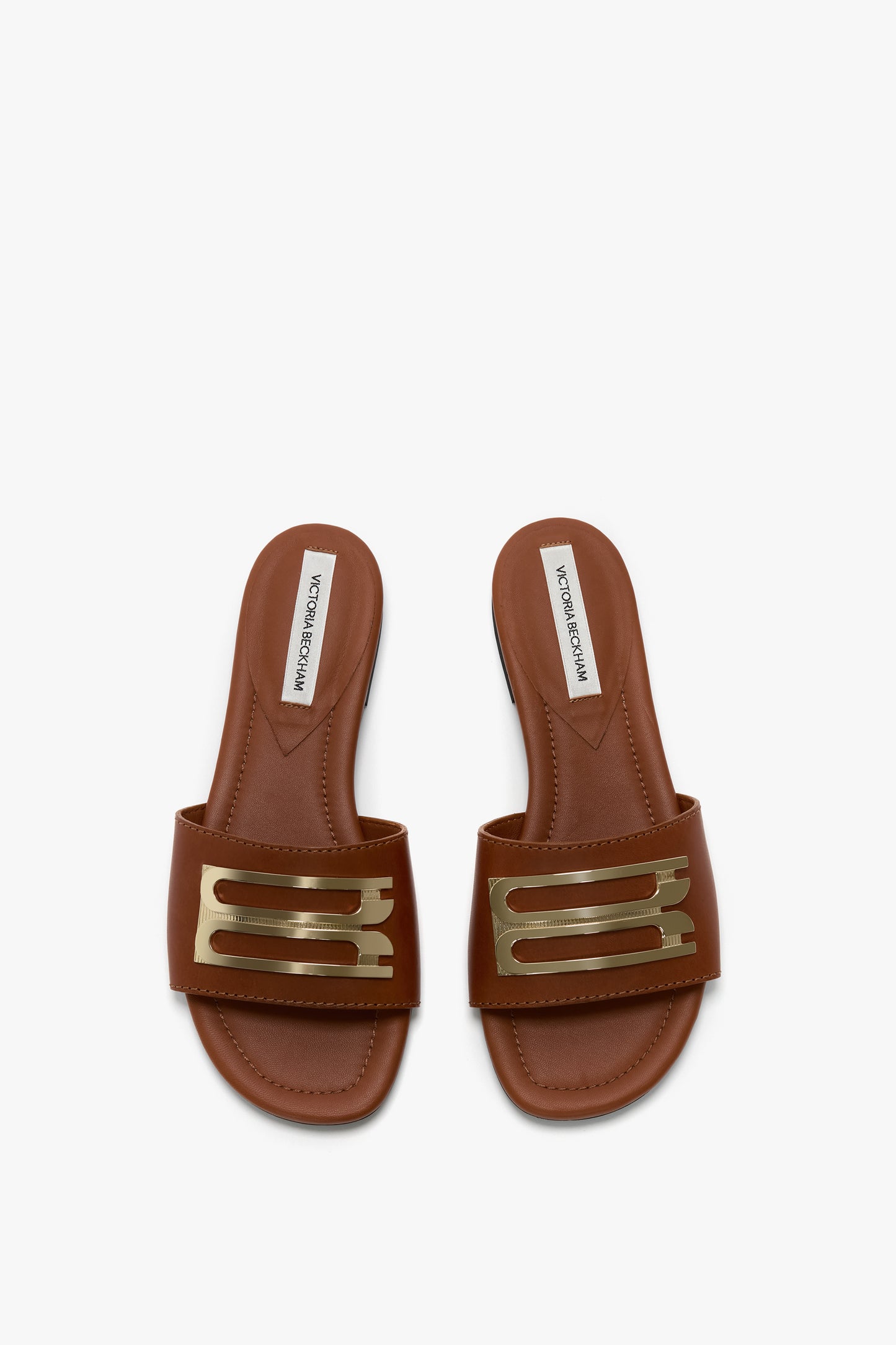 B Buckle Slide In Light-Pastel Brown Leather