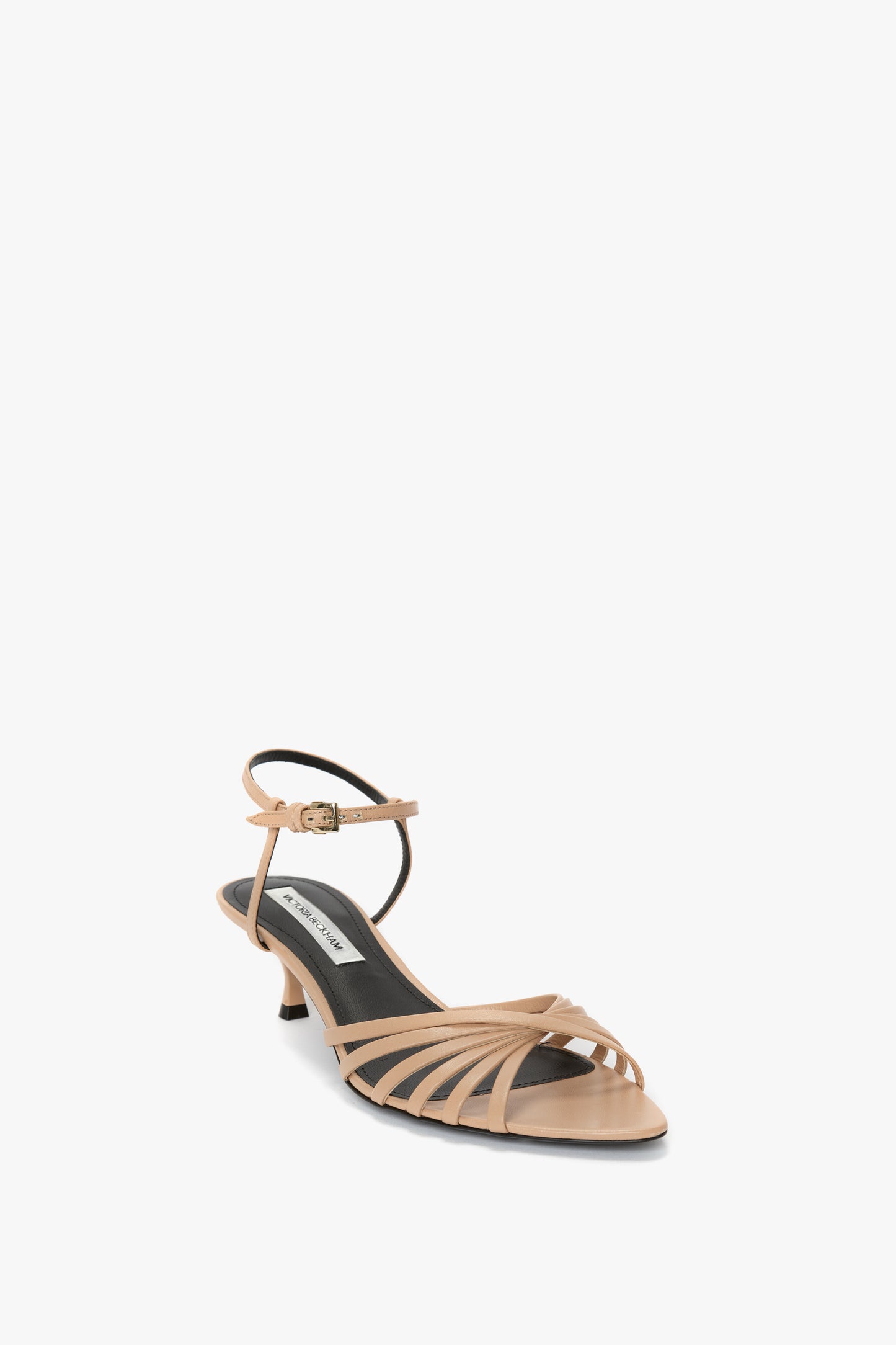 Open Toe Cage Kitten Heel In Taupe Leather