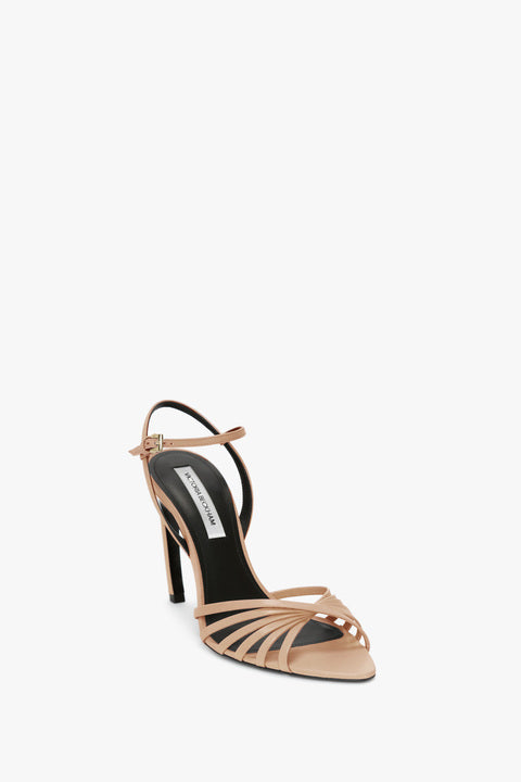 Open Toe Cage Sandal In Taupe Leather