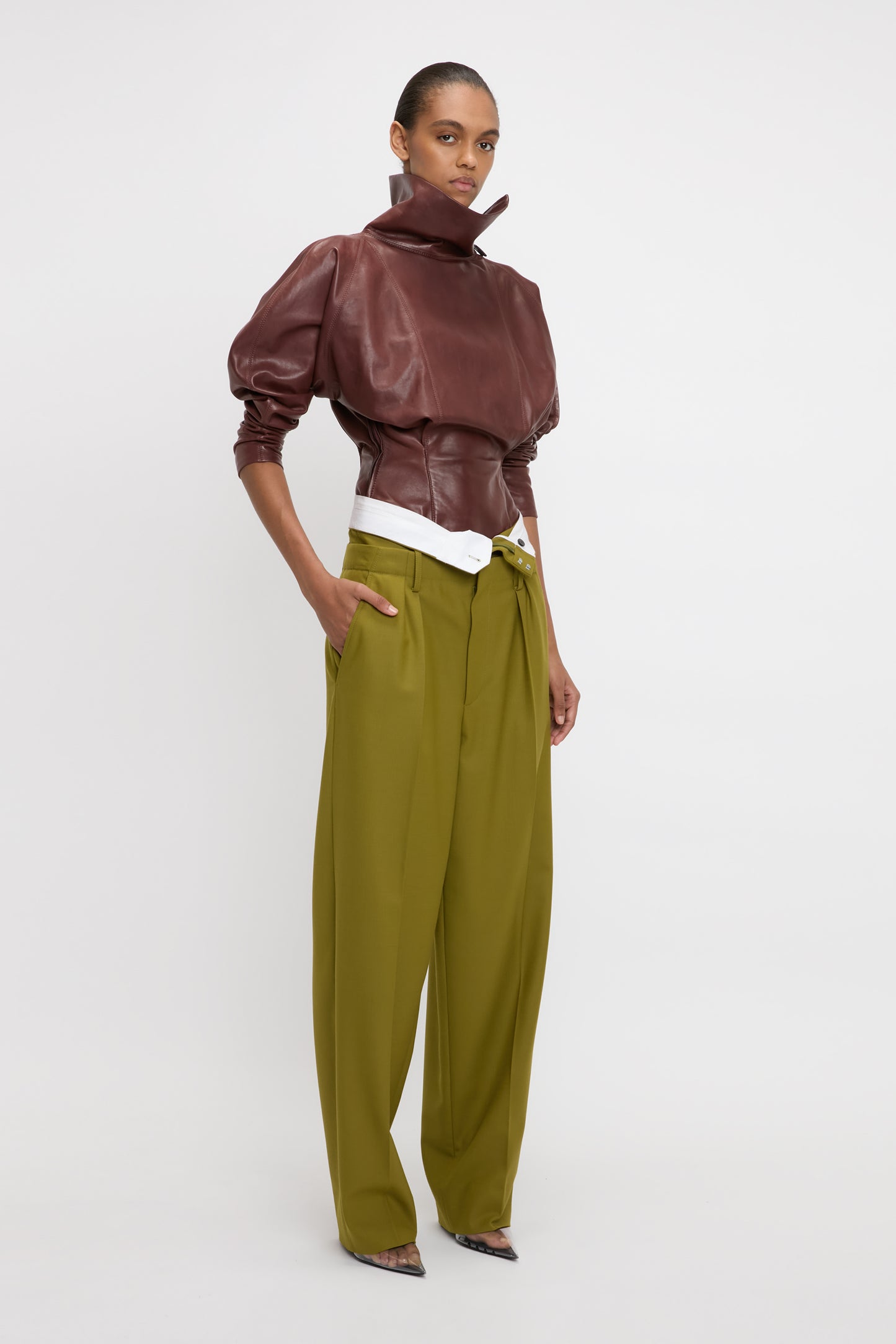 Dolman Sleeve Leather Top In Port