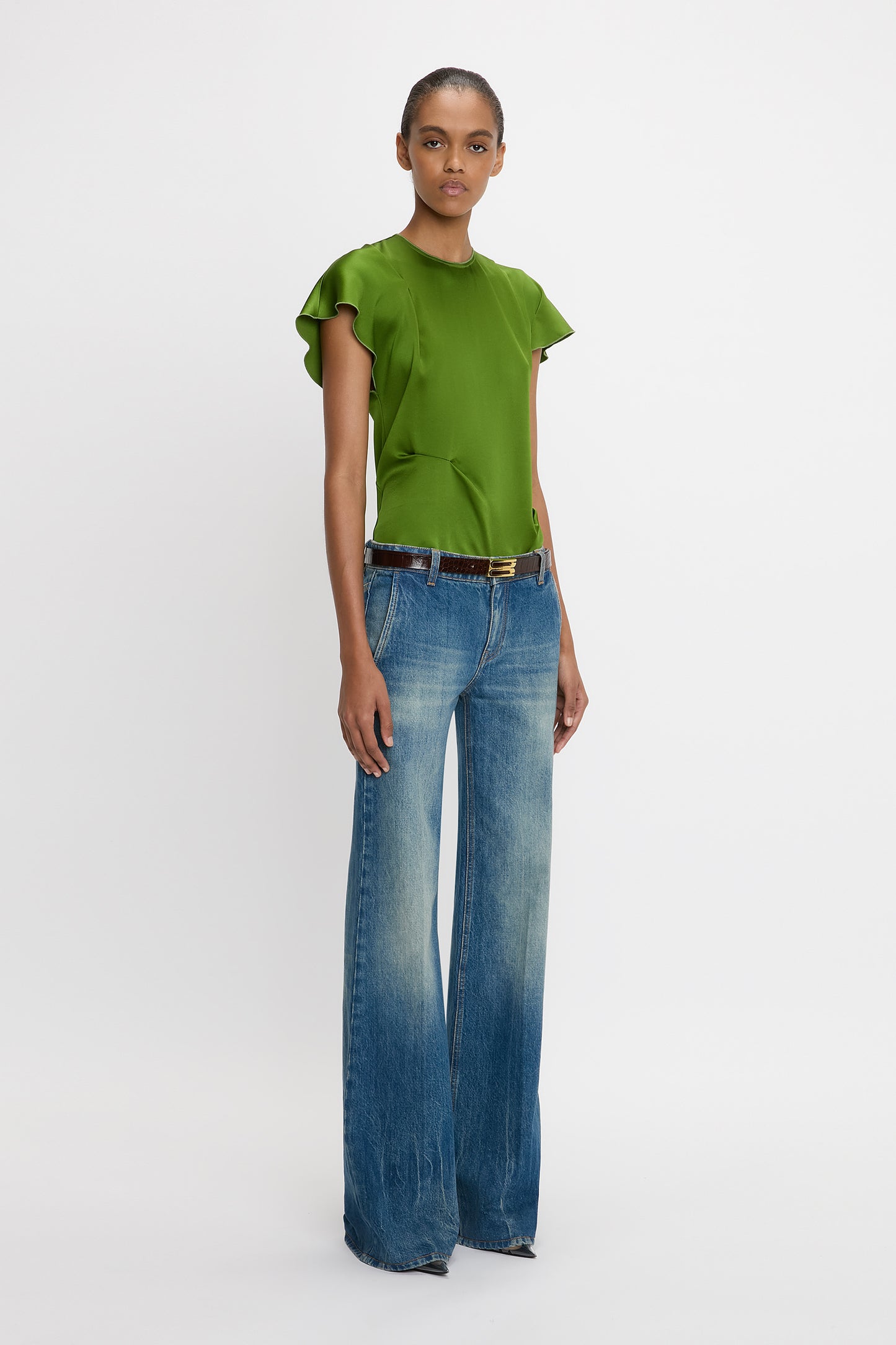 Draped Pleat Detail Top In Algae