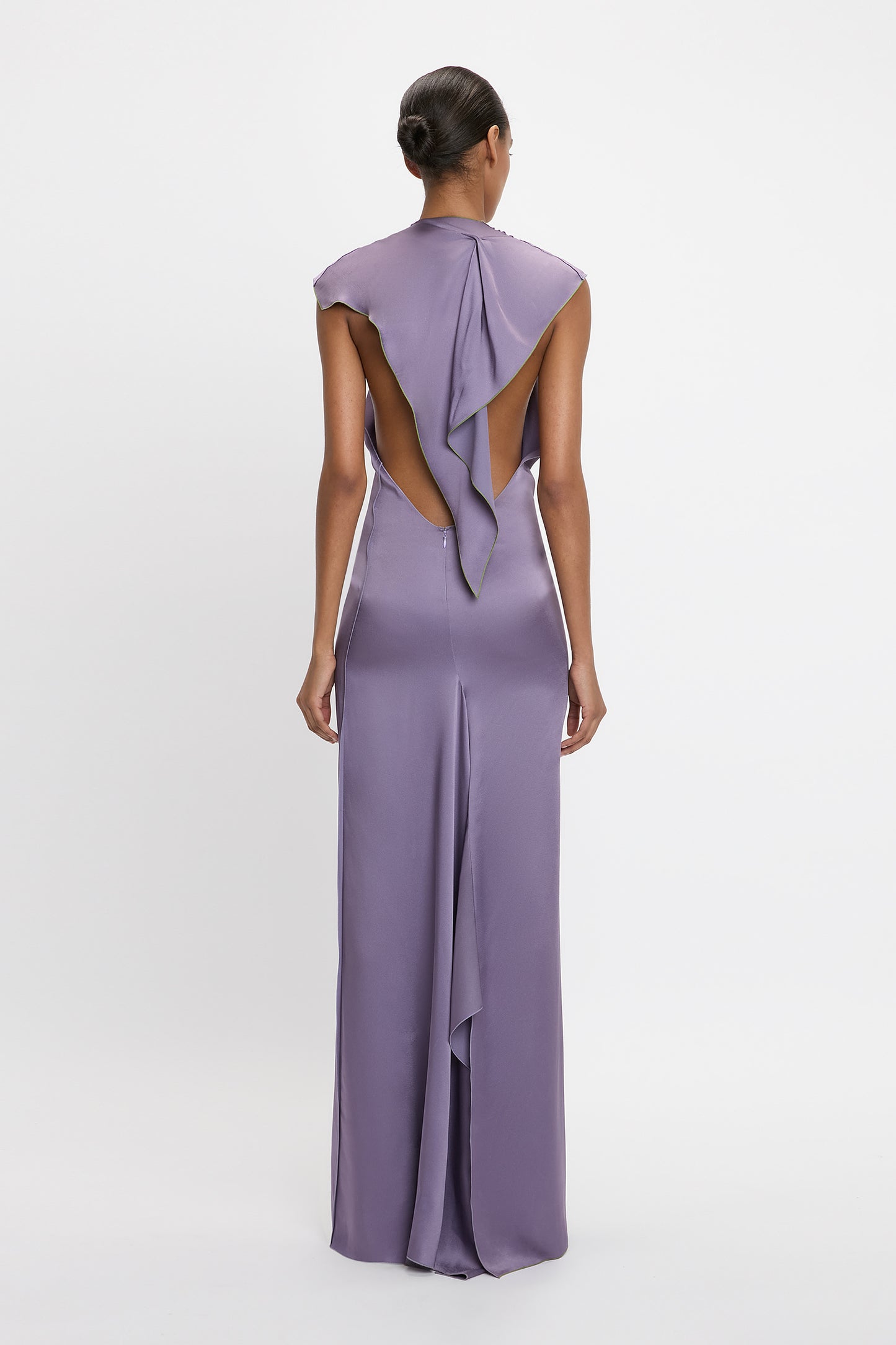 V-Neck Draped Pleat Detail Dress In Iris