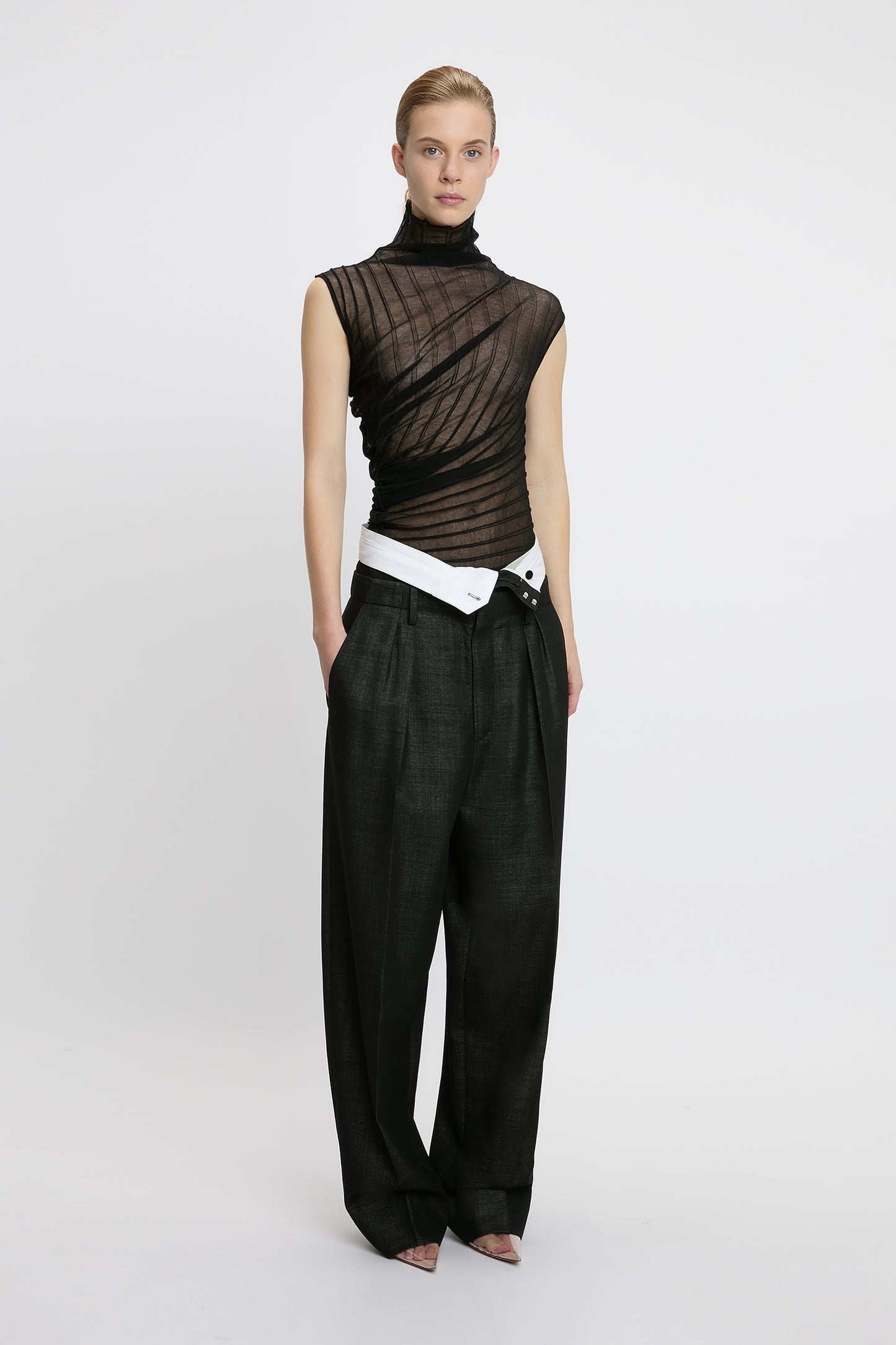 Double Waistband Trouser In Black