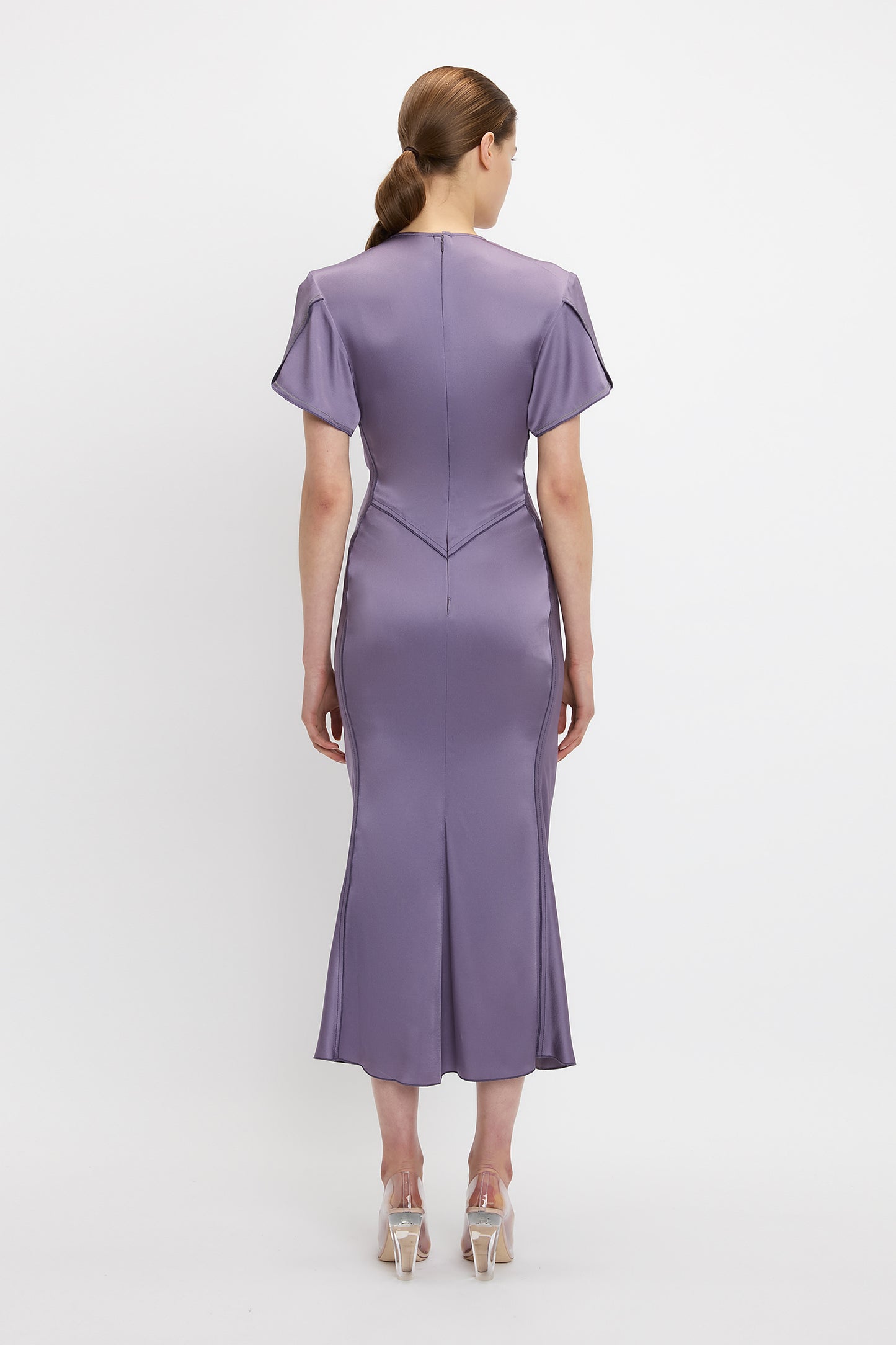 Gathered V-Neck Midi Dress In Iris