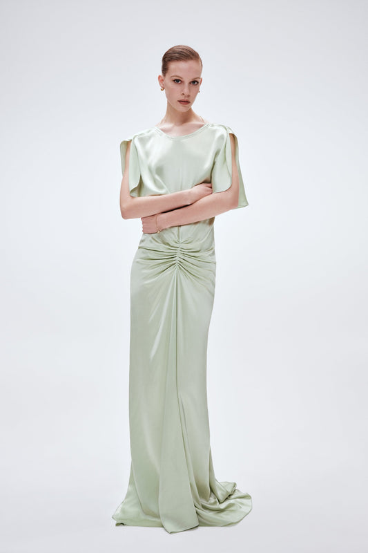 Exclusive Floor-Length Gathered Dress In Jade