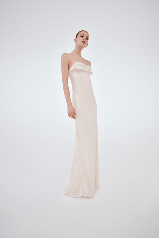 Exclusive Floor-Length Corset Detail Gown In Ivory