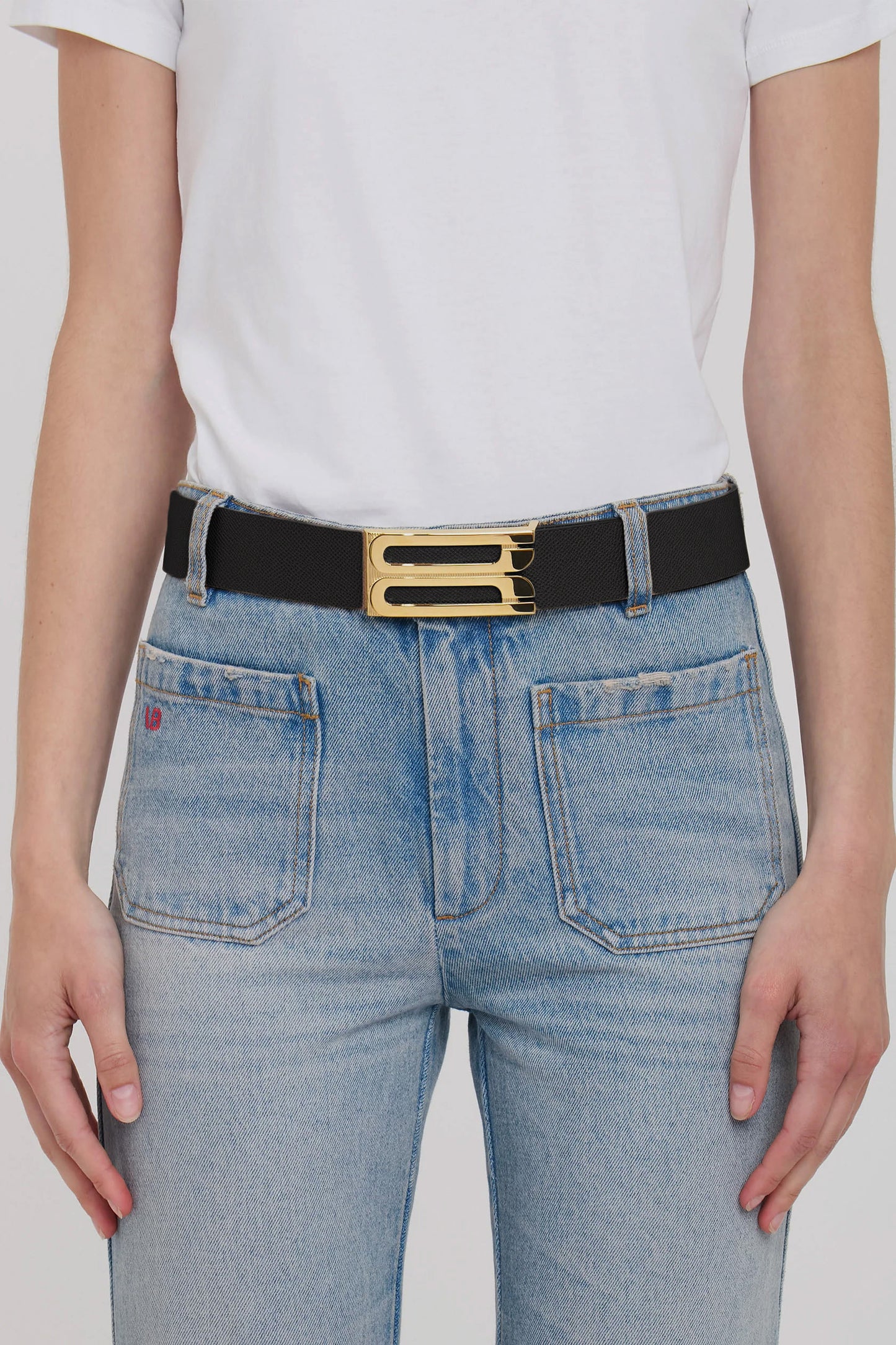 Jumbo Frame Belt In Black Leather