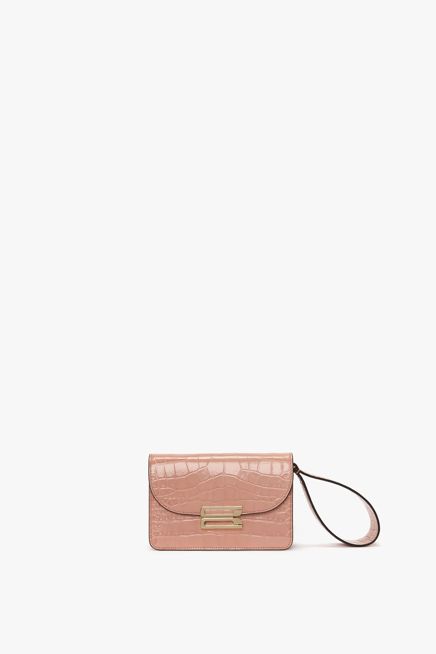 Nano Dorian Wristlet In Blush Pink Croc Embossed Leather