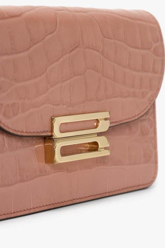 Nano Dorian Wristlet In Blush Pink Croc Embossed Leather