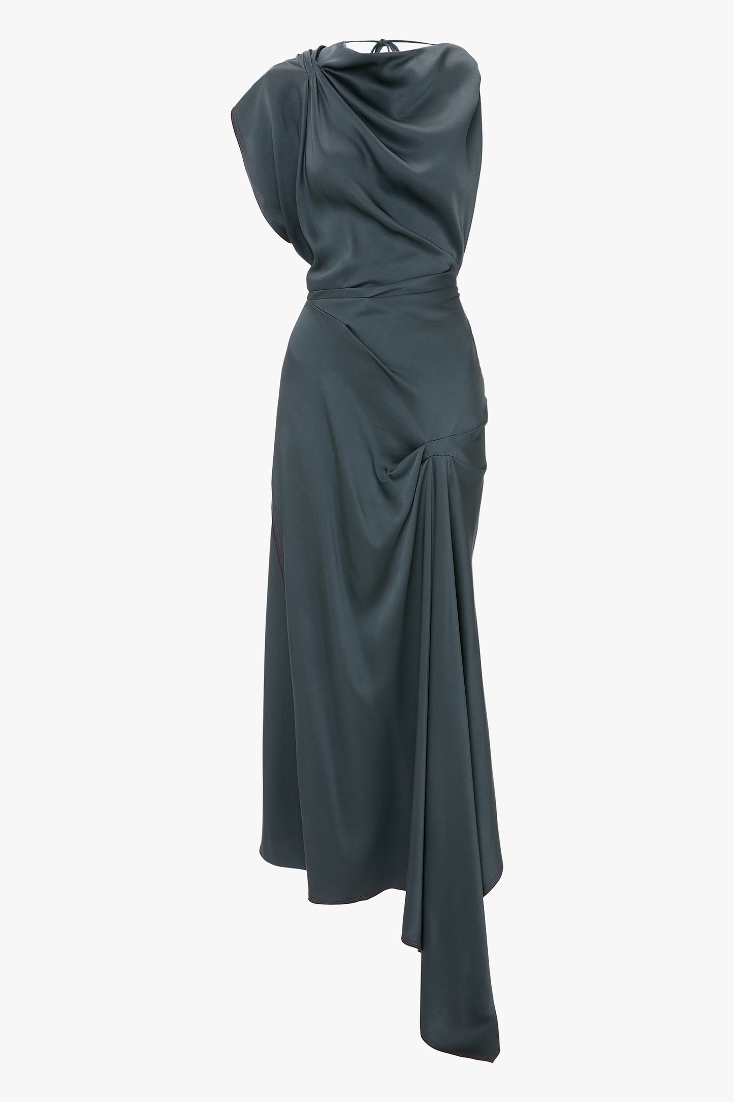 Asymmetric Draped Detail Midi Dress In Graphite