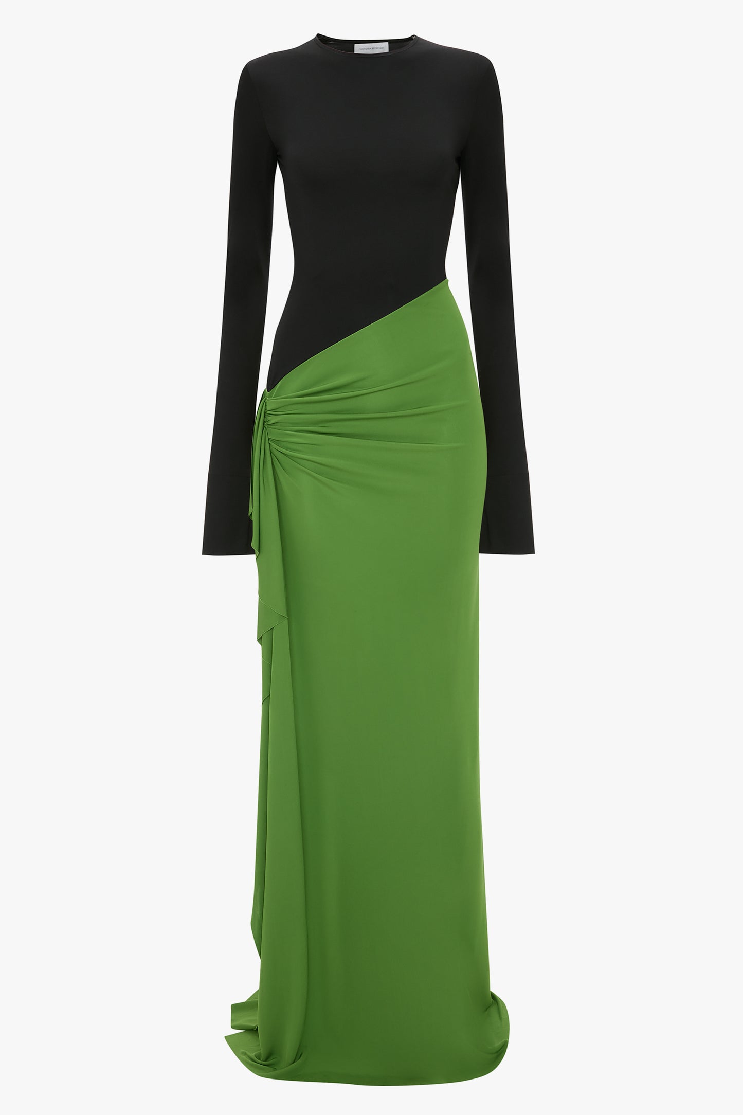 Long Sleeve Ruched Detail Gown In Black-Algae