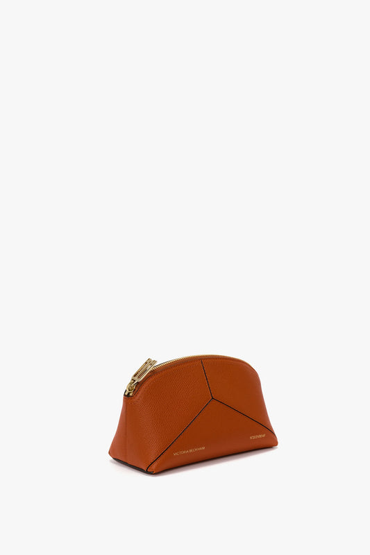 Victoria Mini Wash Bag In Burnt Orange Grained Leather