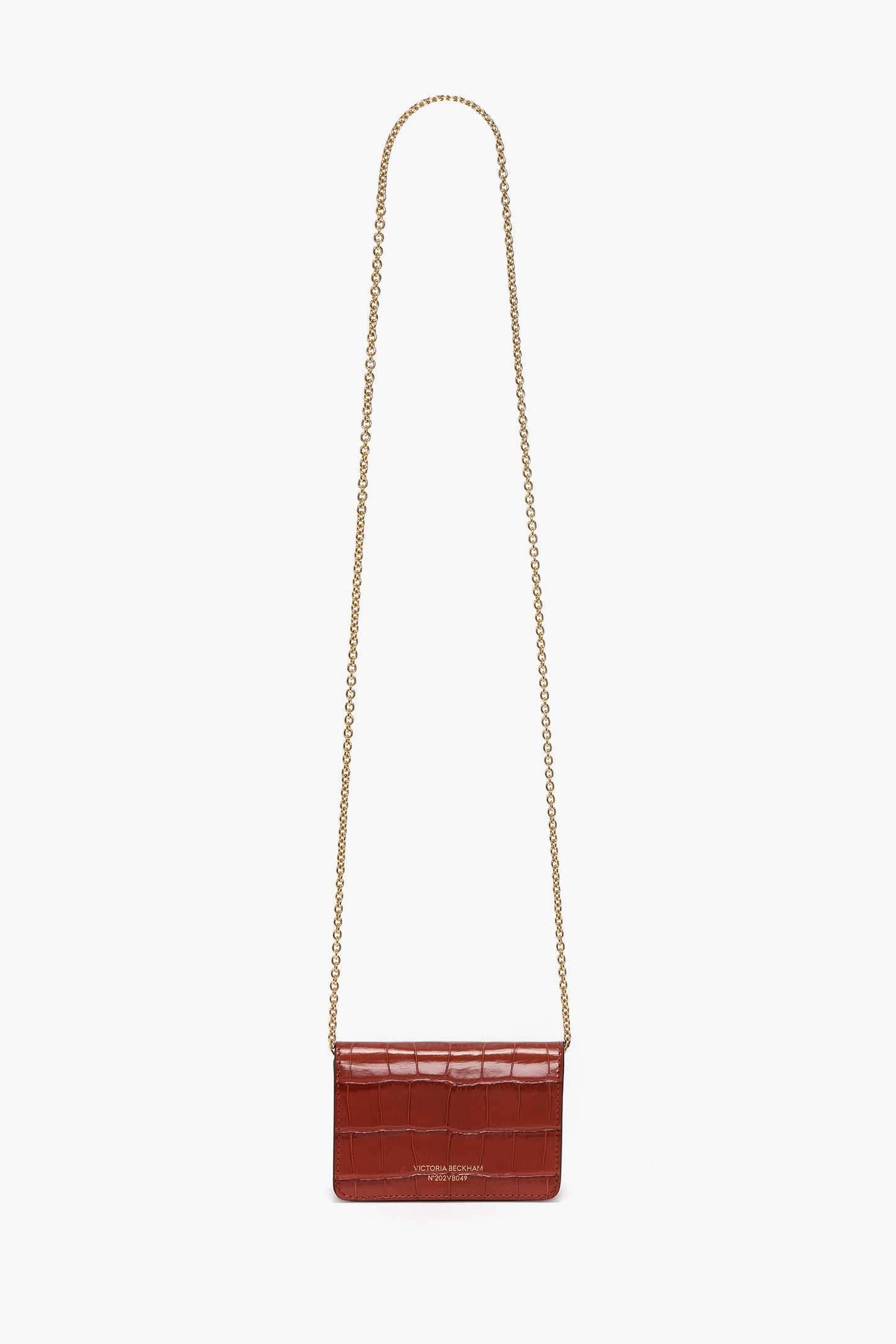 Micro Dorian Bag With Chain Strap In Brick Red Croc Embossed Leather