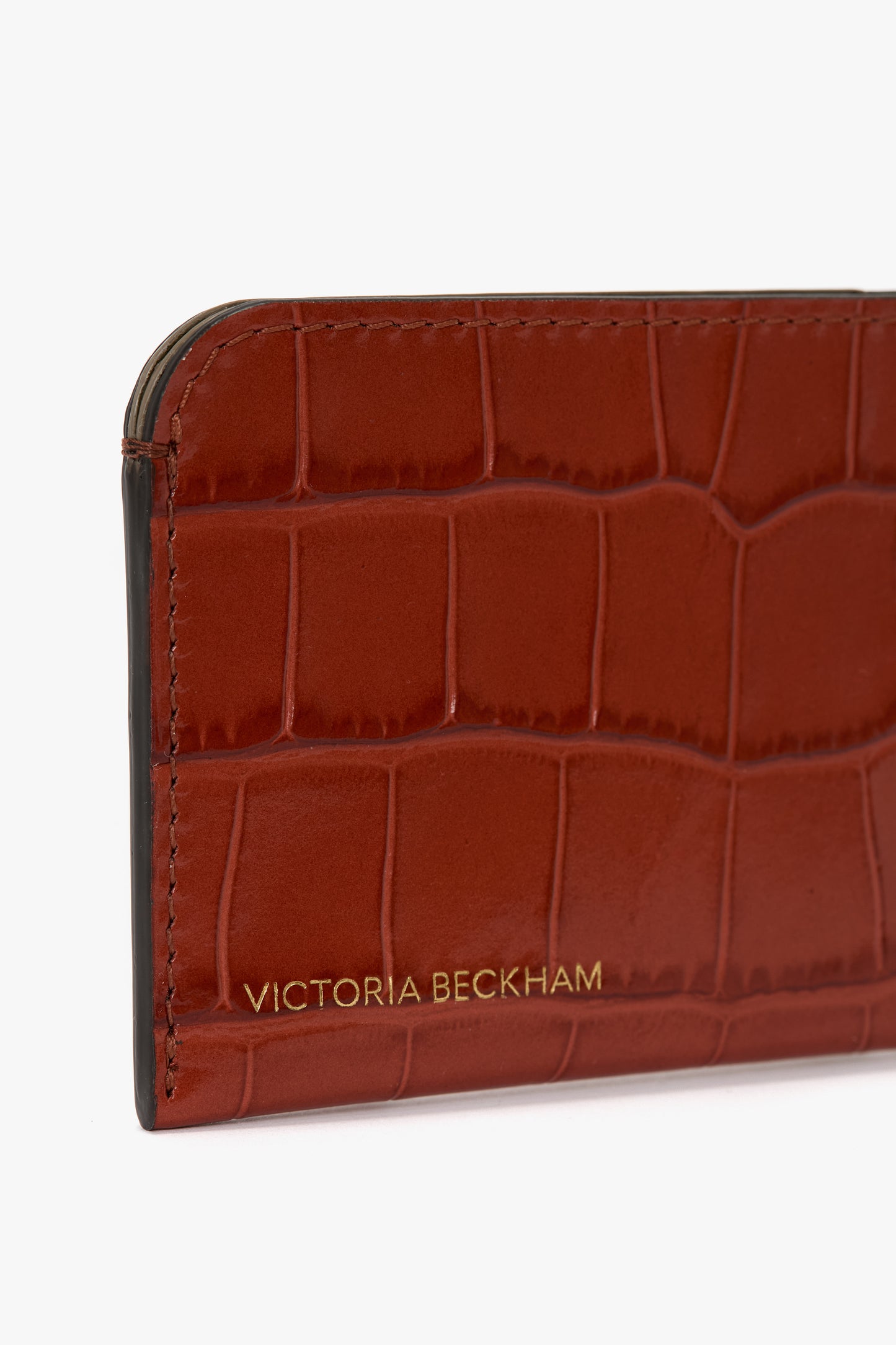 Envelope Card Holder In Brick Red Croc Embossed Leather