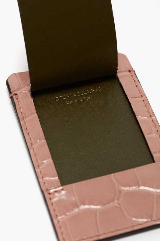 Luggage Tag In Blush Pink Croc Embossed Leather