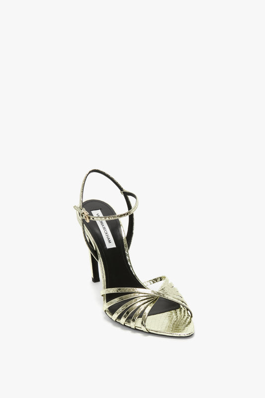 Open Toe Cage Sandal In Python Print Leather