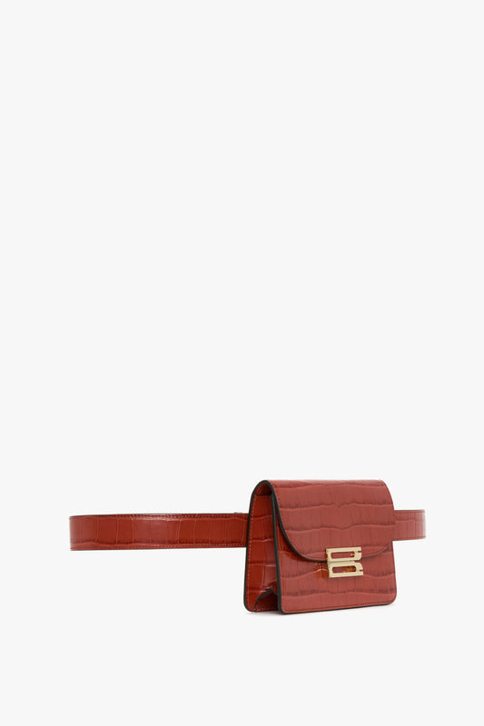 Nano Dorian Belt Bag In Brick Red Croc Embossed Leather