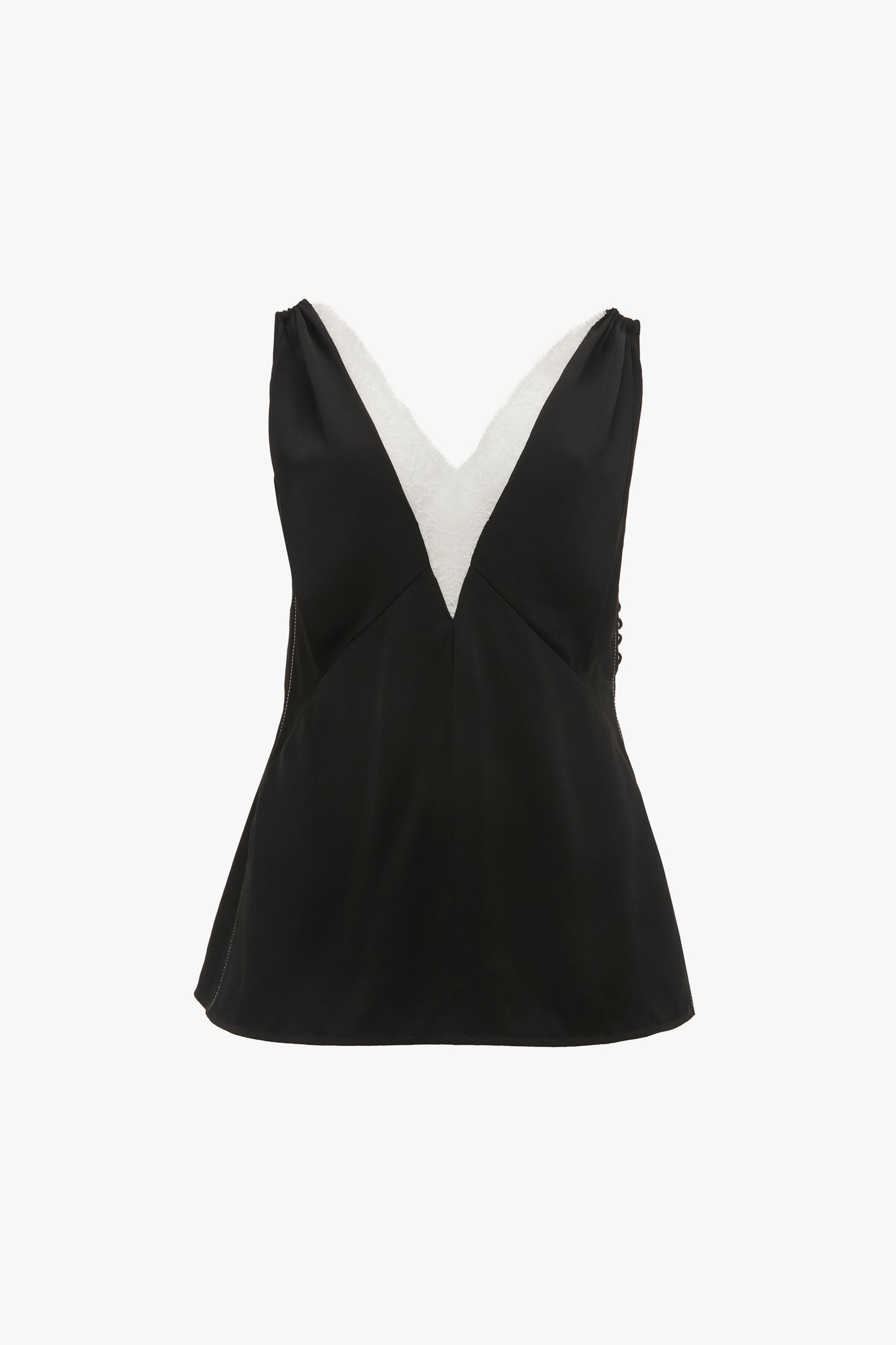 Victoria Beckham's Lace Detail Cami Top In Black with a deep V-neckline, featuring a white crepe back satin insert.