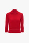 Double Layer Top In Deep Red by Victoria Beckham with a V-neck collar, ribbed cuffs, and hemline crafted from luxurious merino wool knit, displayed on a mannequin against a white background.