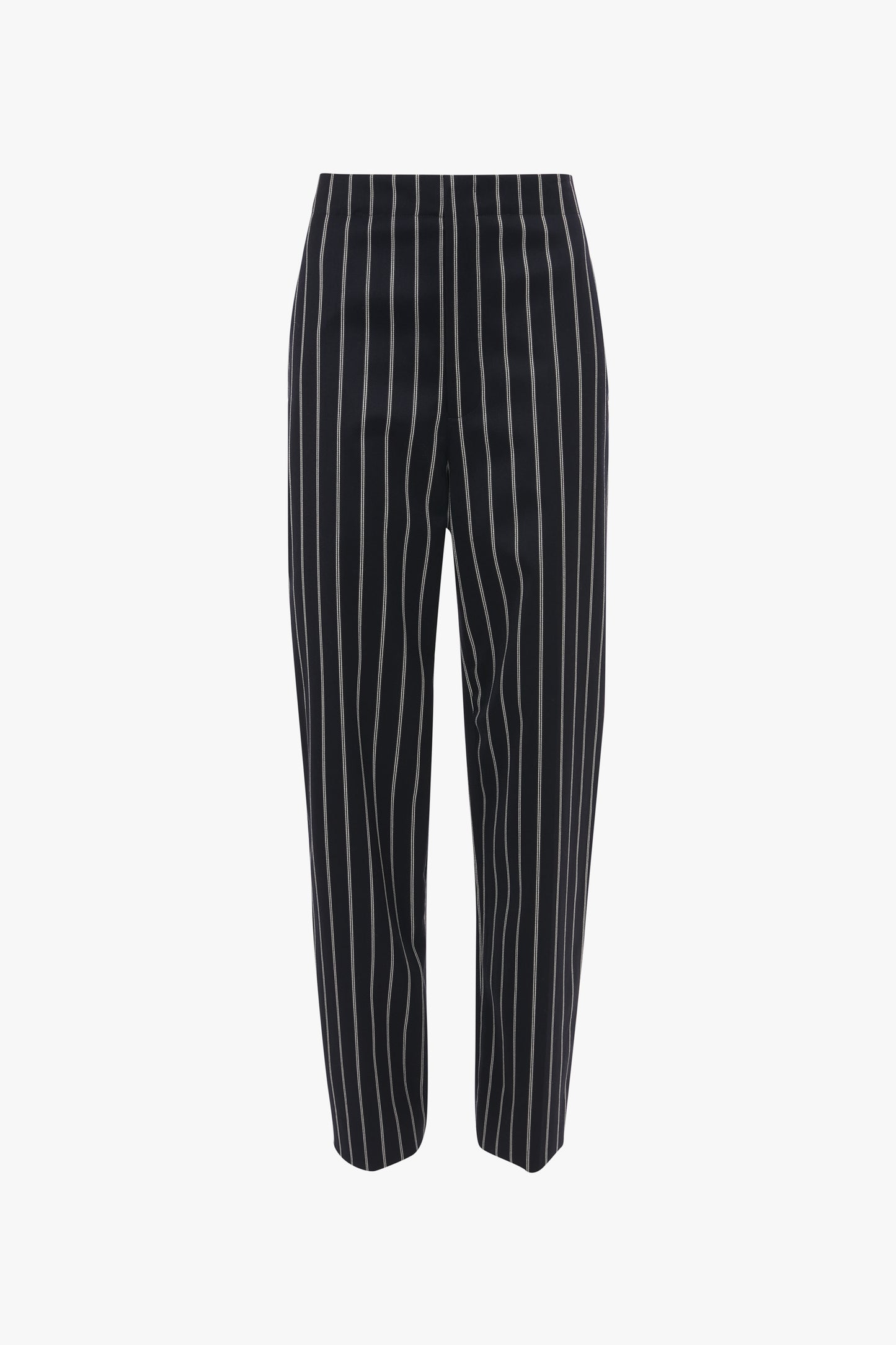 A pair of high-waist Tapered Leg Trouser In Midnight-White by Victoria Beckham, featuring a tapered leg for a modern silhouette.