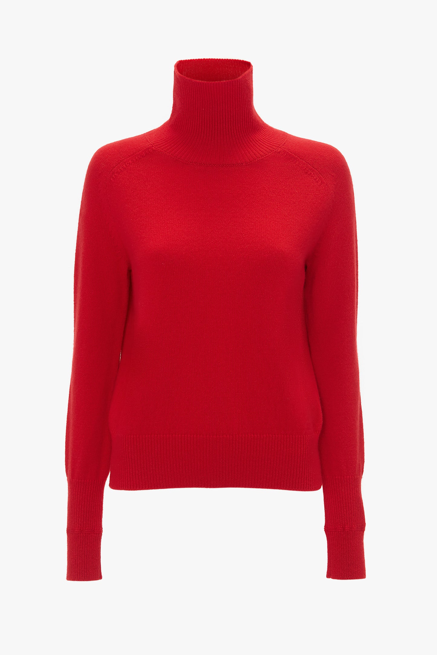 A Polo Neck Jumper In Red by Victoria Beckham, featuring a rich textured knit, displayed on a white background.