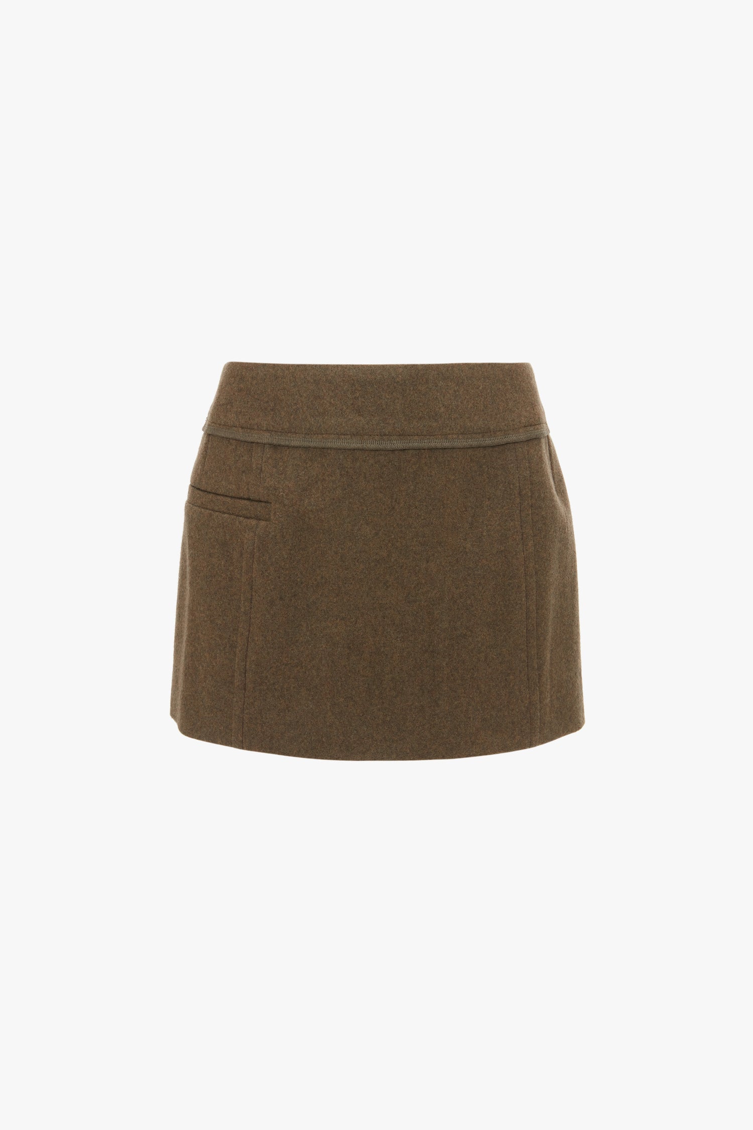 Tailored Mini Skirt In Khaki by Victoria Beckham in brown merino wool featuring a single front pocket and structured waistband.