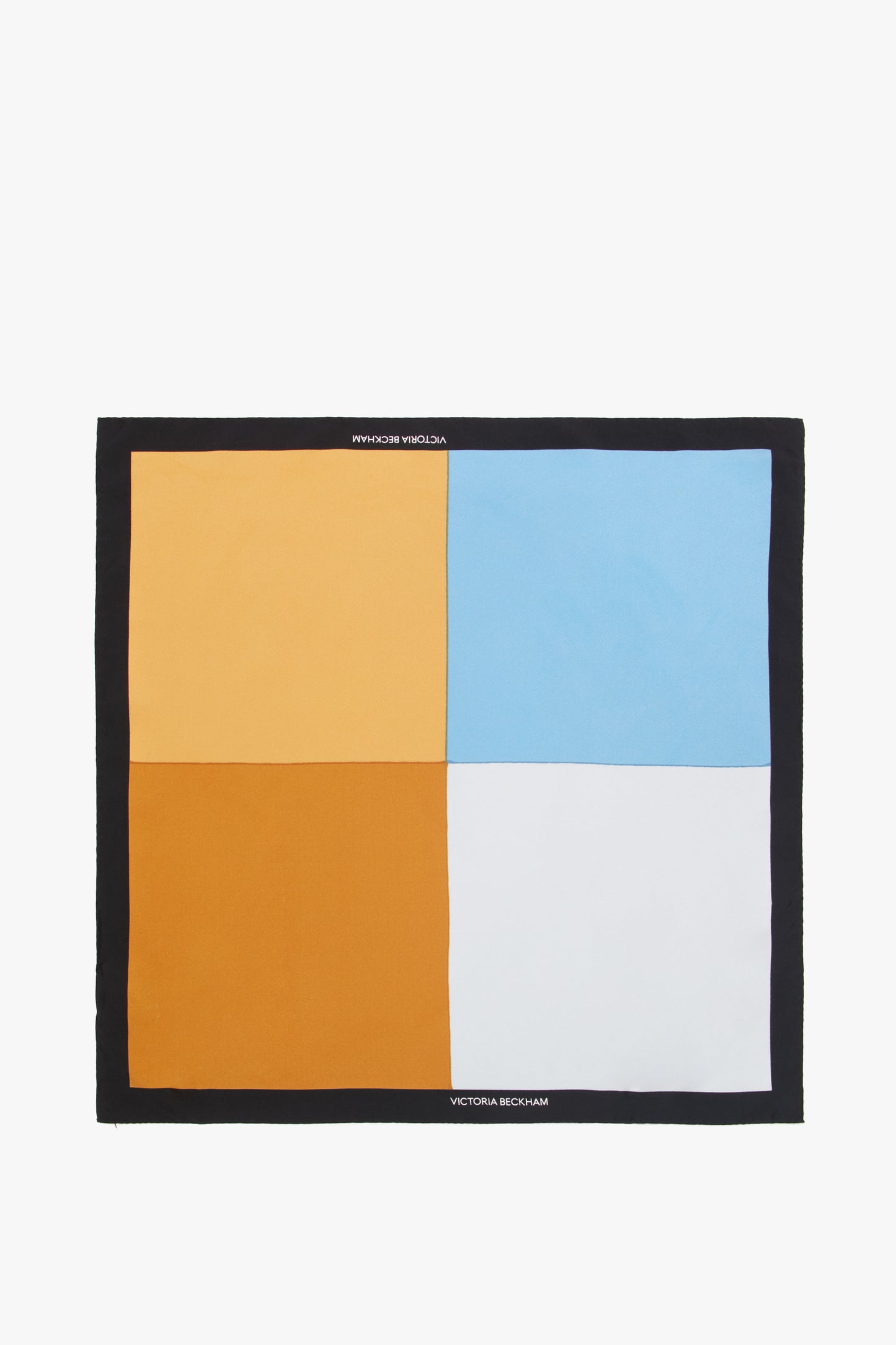 A Victoria Beckham Colour Block Foulard In Marina featuring a bold, multi-colored block design with a black border.