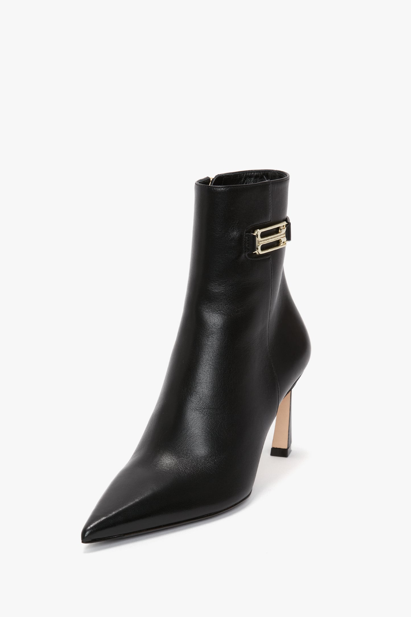 Pointed Toe Half Boot In Black Leather