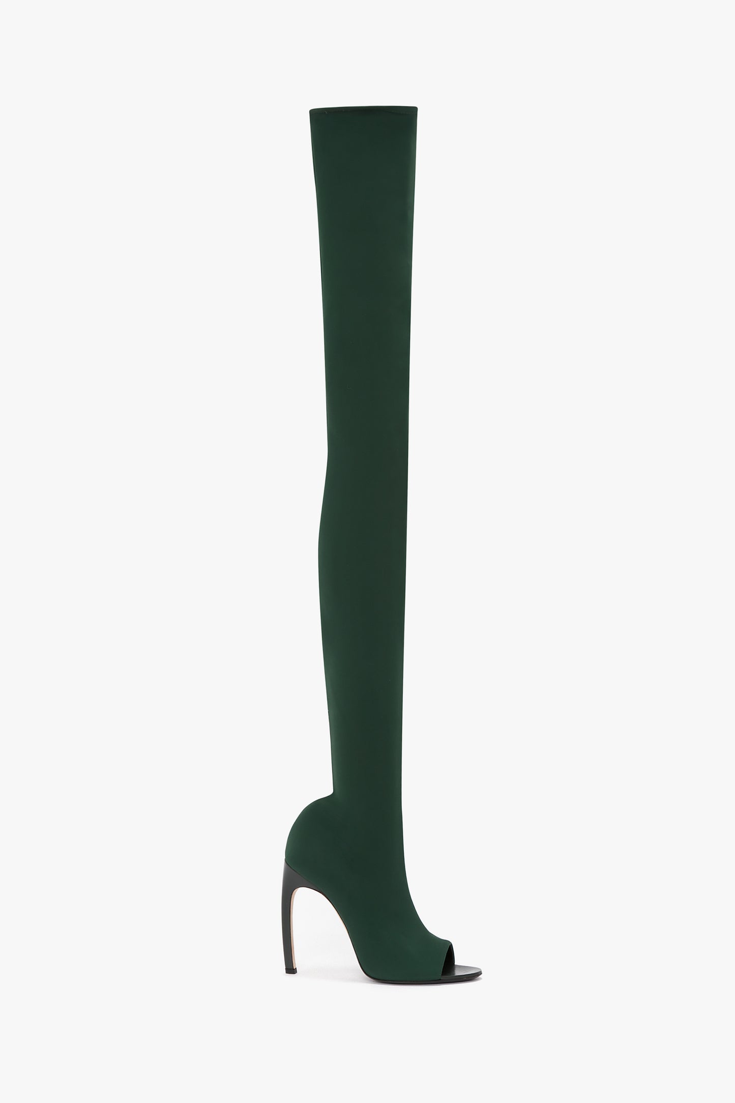 Over The Knee Open Toe Boot In Dark Green