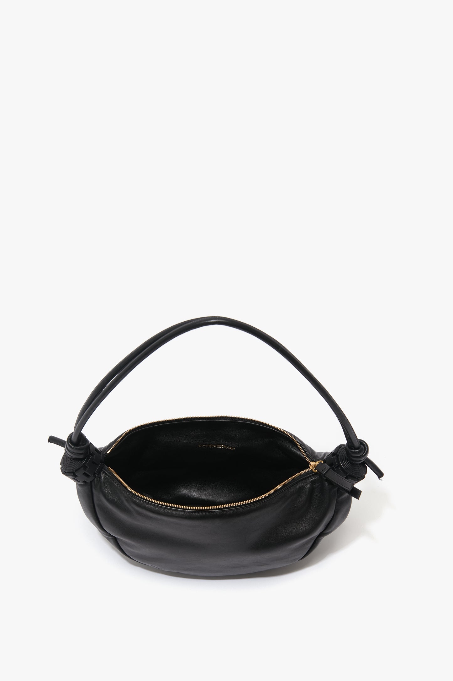 Puffy Half Moon Shoulder Bag In Black Leather