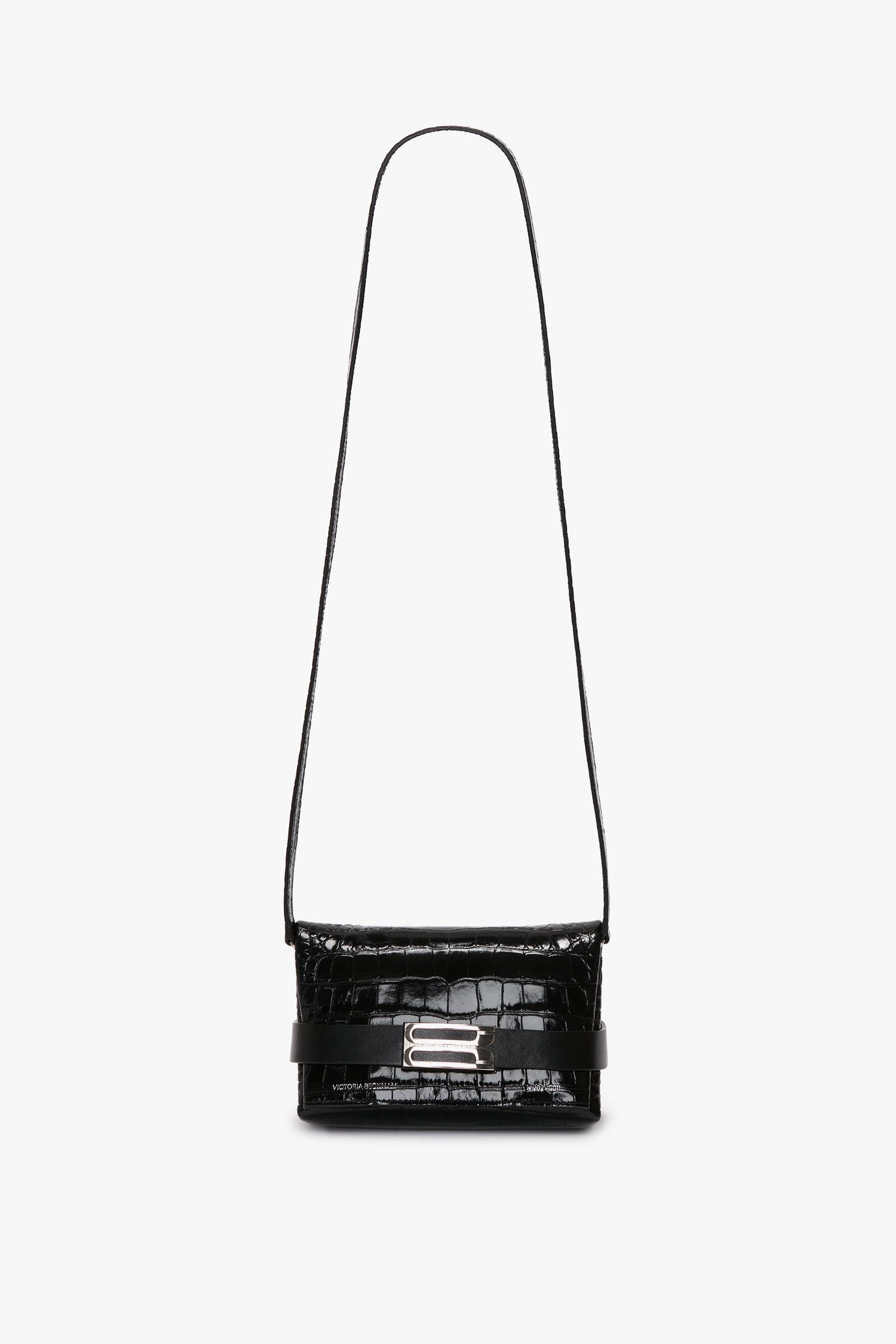 Mini B Pouch Bag In Croc Embossed Black Leather Victoria Beckham UK