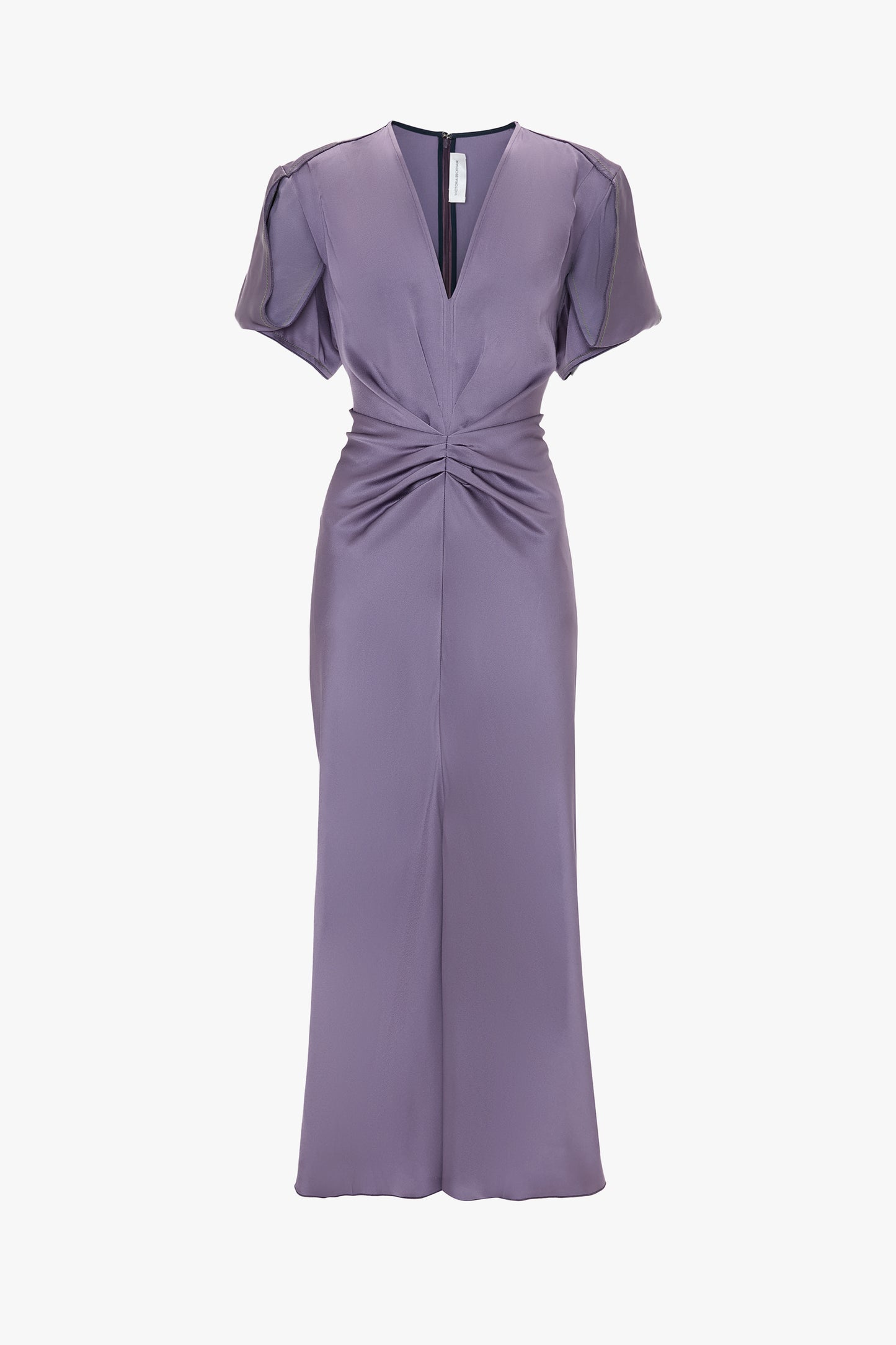 Gathered V-Neck Midi Dress In Iris