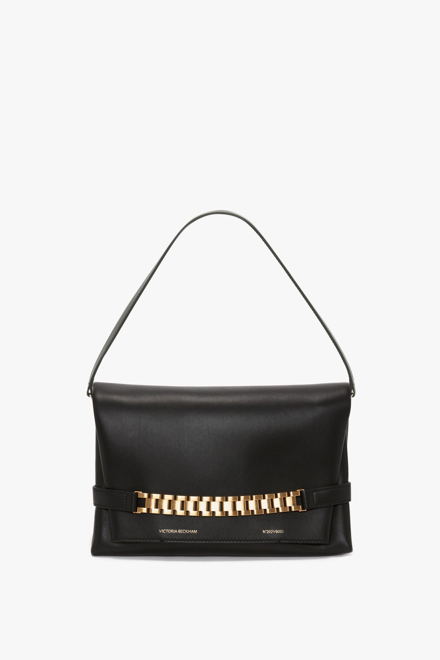 Chain Pouch Bag With Strap In Black Leather