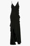 The Exclusive Asymmetric Bias Frill Dress In Black by Victoria Beckham, with ruffled details, a V-neckline, and an asymmetric spiral seam lends a contemporary design twist to a classic evening look.